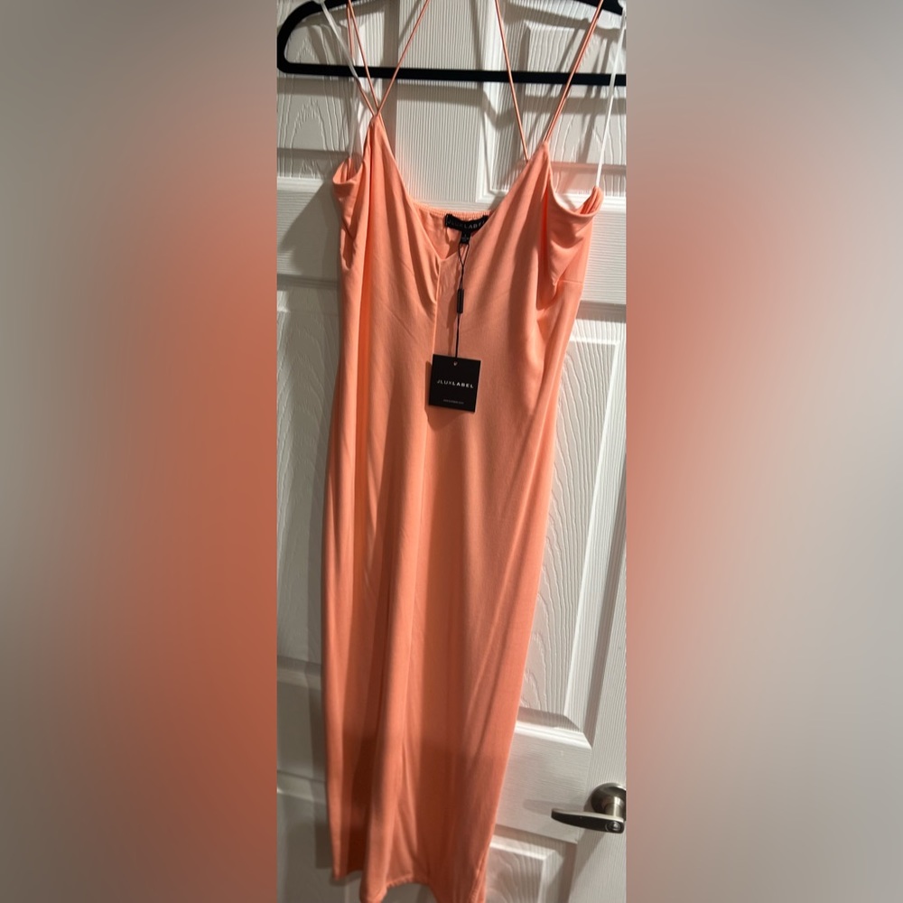Peach Fitted MIDI Dress with spaghetti straps